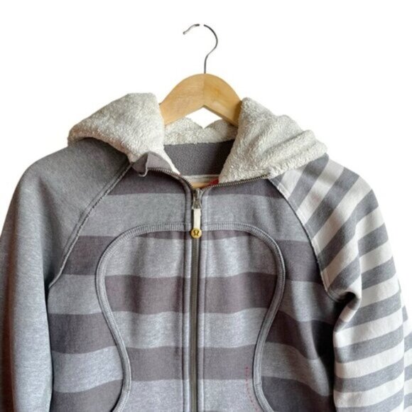 Lululemon Scuba Hoodie Special Edition Gray Stripes Jacket Size 8 - Picture 3 of 13